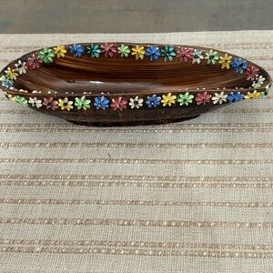 Elbee Italy Bowl MidCentury vntg Pottery Candy trinket Dish Flowers Hand Painted